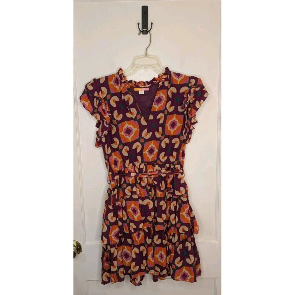 Size Medium Briton Court Delilah Mini Dress Purple Ruffle V-Neck
